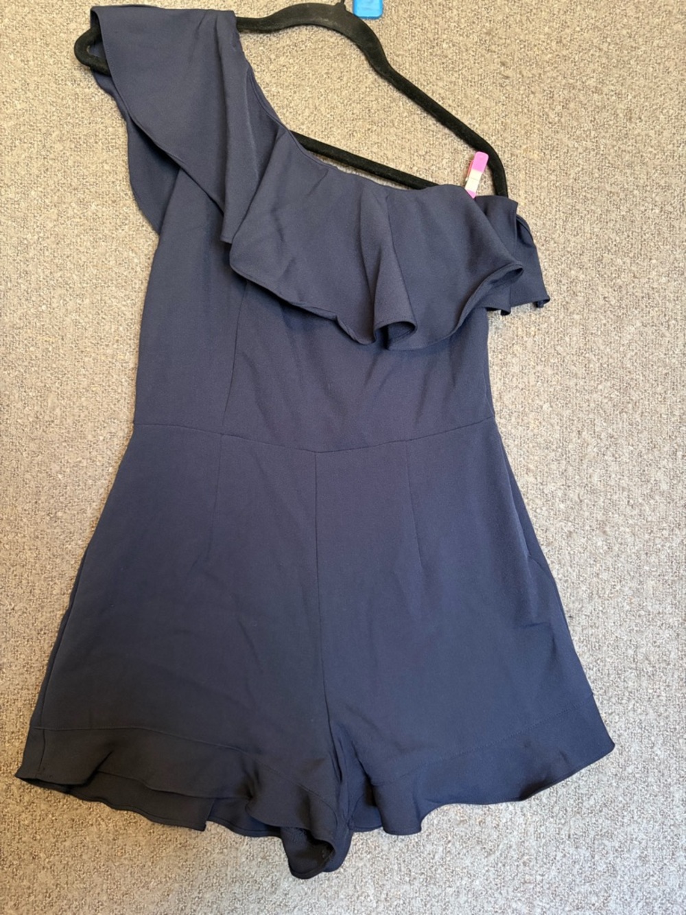 Anthropology J by J.O.A. Navy One-Shoulder Ruffle Zip Romper Women's Size M